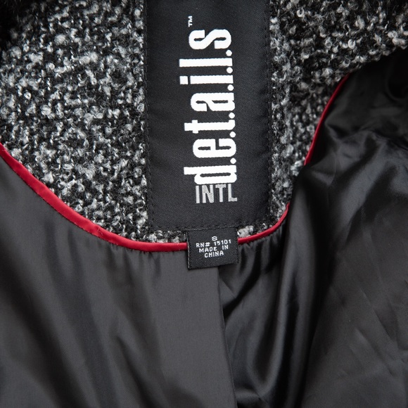 Retro tweed winter coat removable faux fur collar black & white S - Picture 13 of 13